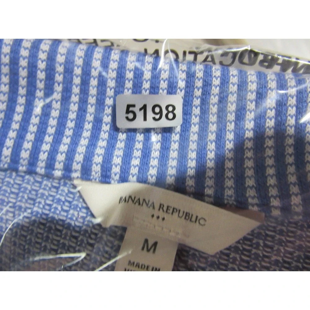 Banana Republic Polo Shirt Mens Medium Blue Striped Short Sleeve Pocket Pique